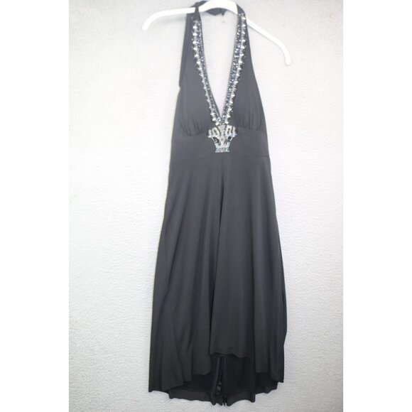 Cache' Black Halter Beaded Hi-Lo Midi Dress-Size 4-Whimsigoth-Event - Picture 1 of 14